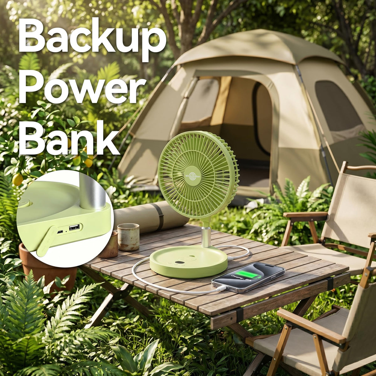 Mint Green Portable Rechargeable Pedestal Fan Y688