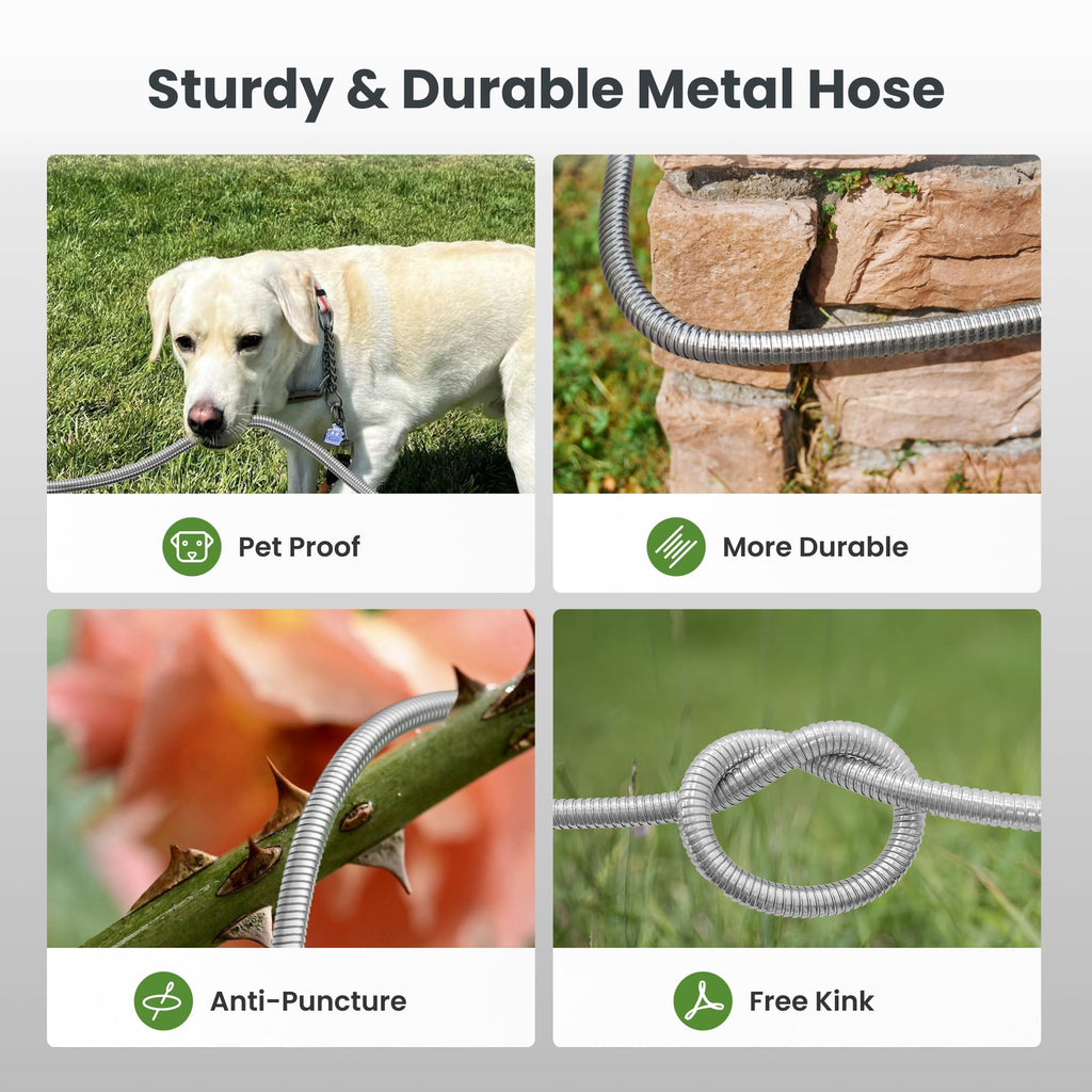 100ft Stainless Steel Garden Hose with Spray Nozzle T652660