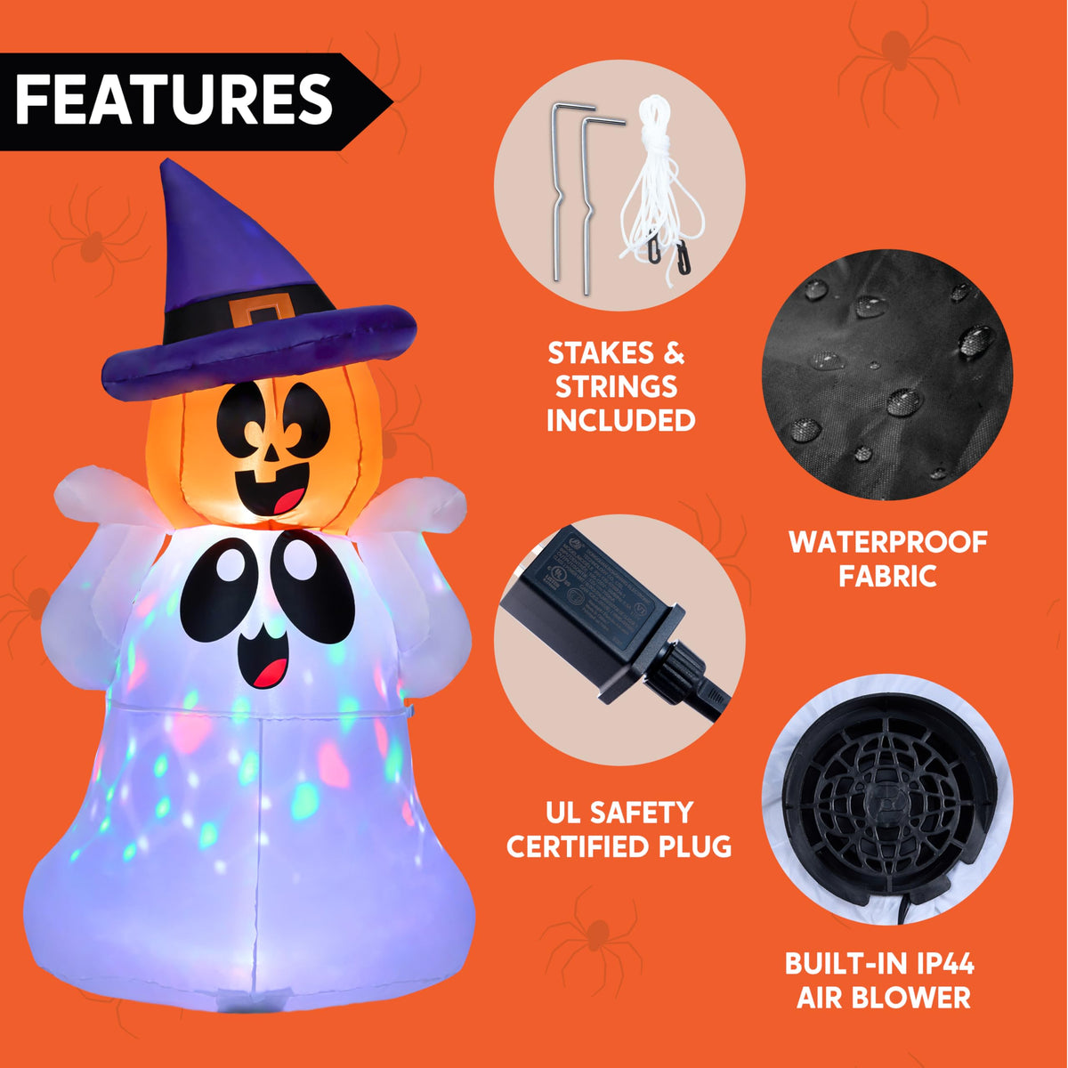 5 FT Halloween Inflatable Ghost with Colorful LEDs I474063
