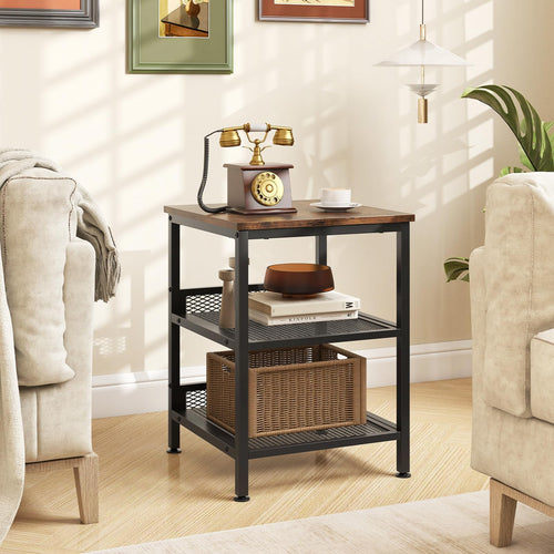 3-Tier End Table Set of 2 with Mesh Storage Shelves Y38786