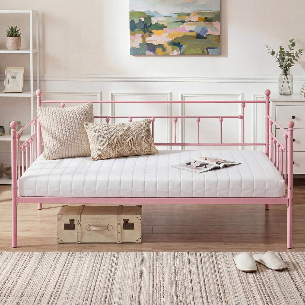 Twin Size Metal Daybed Frame with Headboard K673