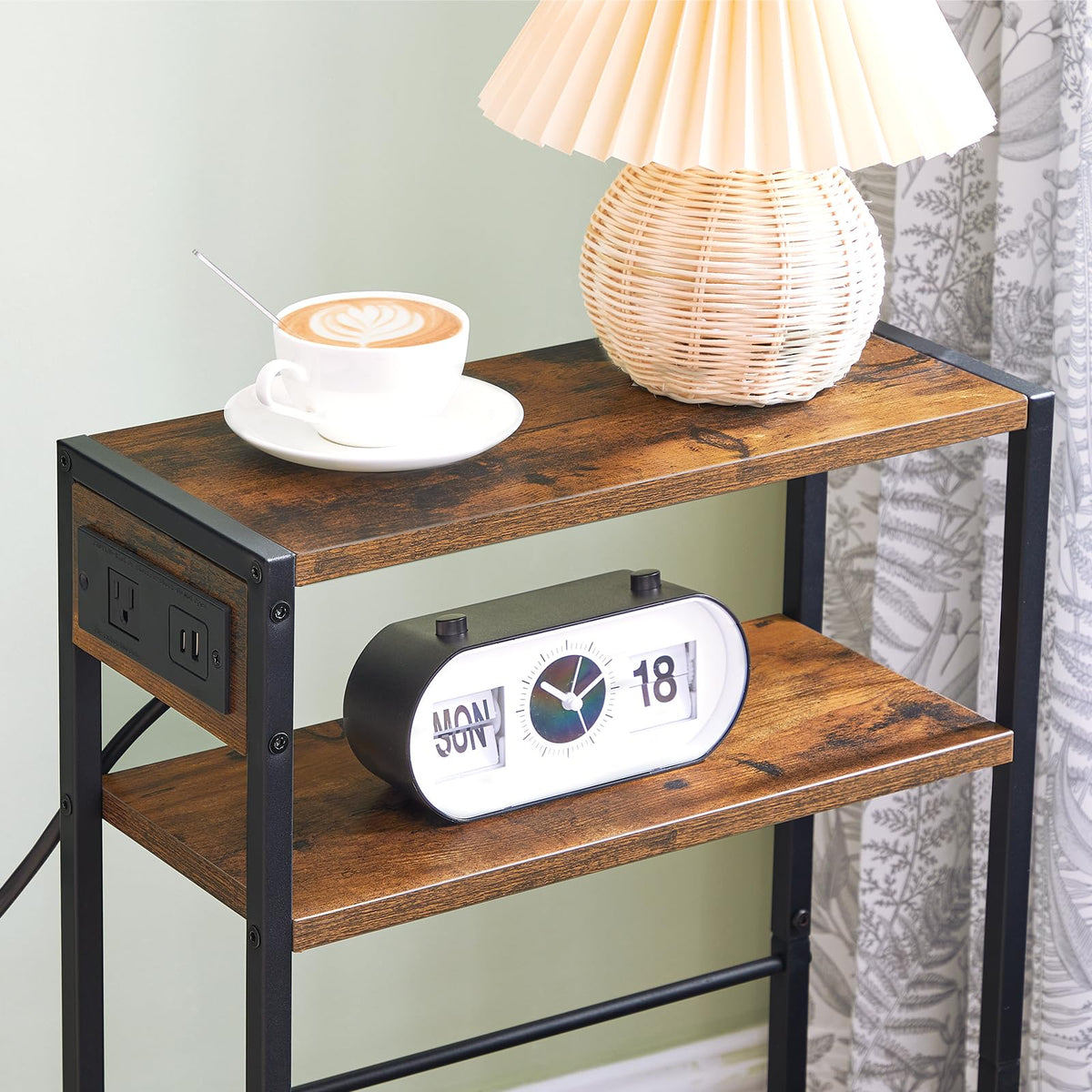 Small Narrow Side Table with Charging Station and Storage Shelf P485644