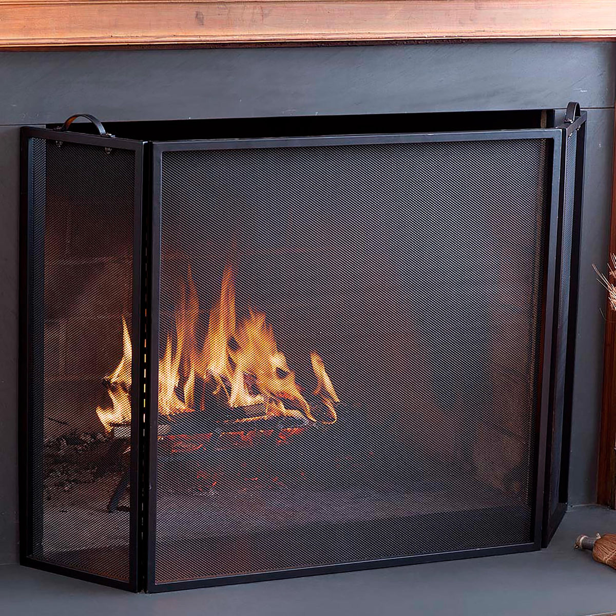Metal Fireplace Screen 3 Panel Black G7651
