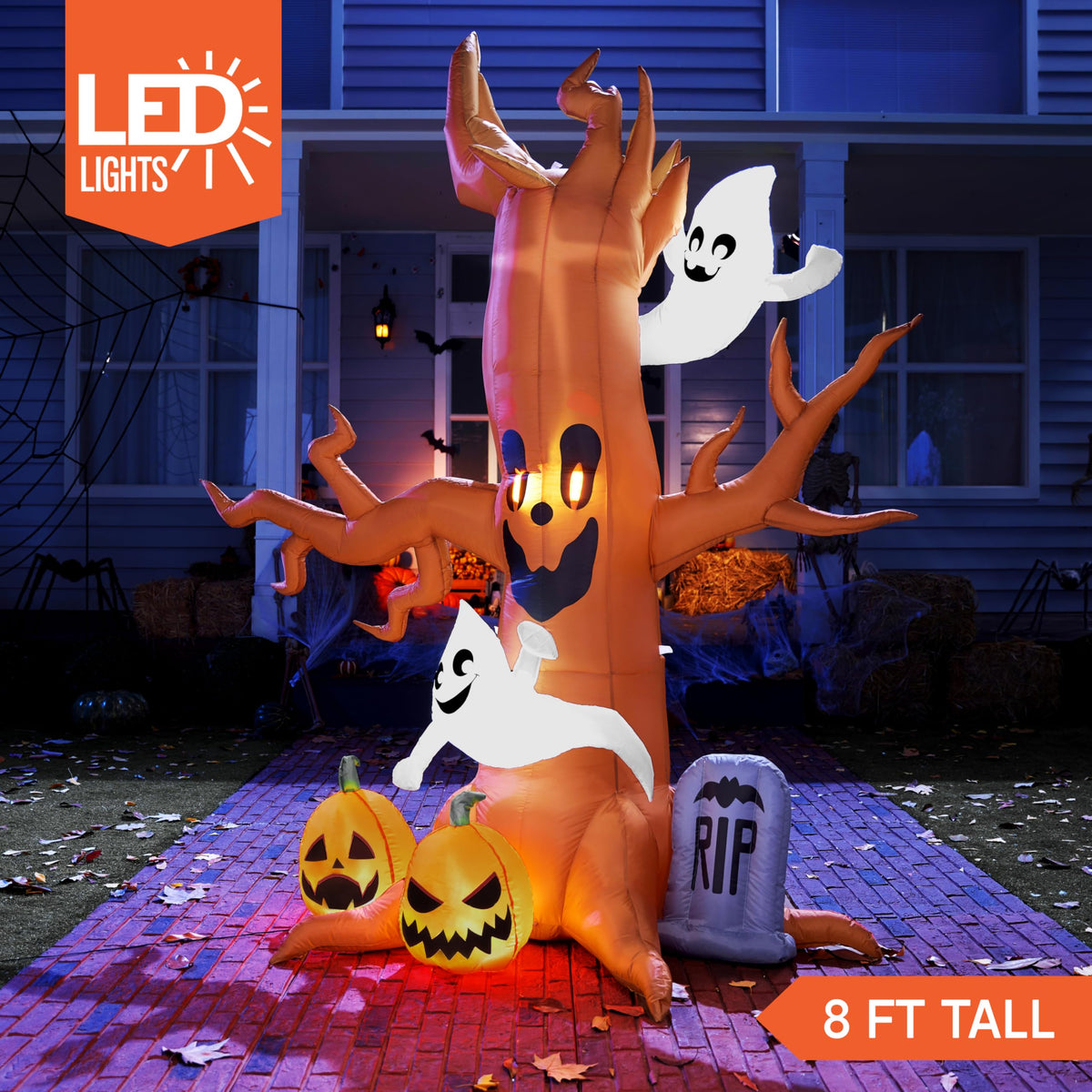 8FT Halloween Inflatable Tree with Ghost Pumpkin and Tombstone Z52700