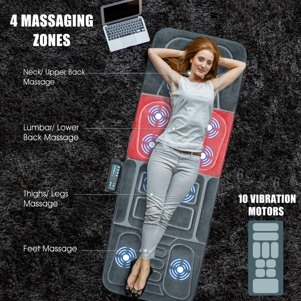 Massage Mat with 10 Vibrating Motors Heating Pad Q11080