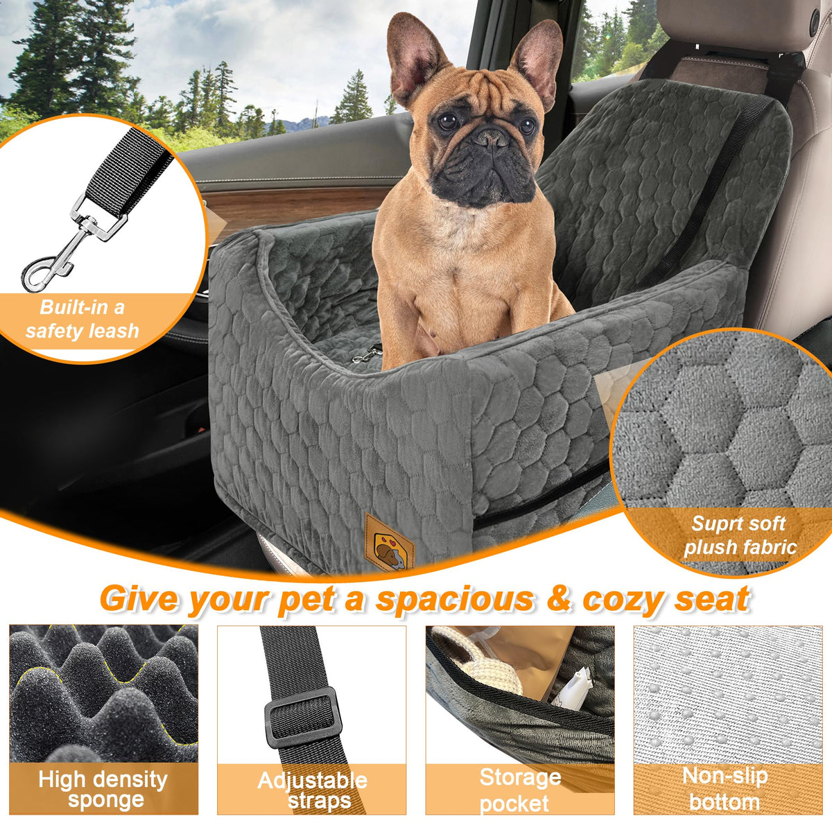 Memory Foam Dog Booster Seat with Washable Removable Cover U3540